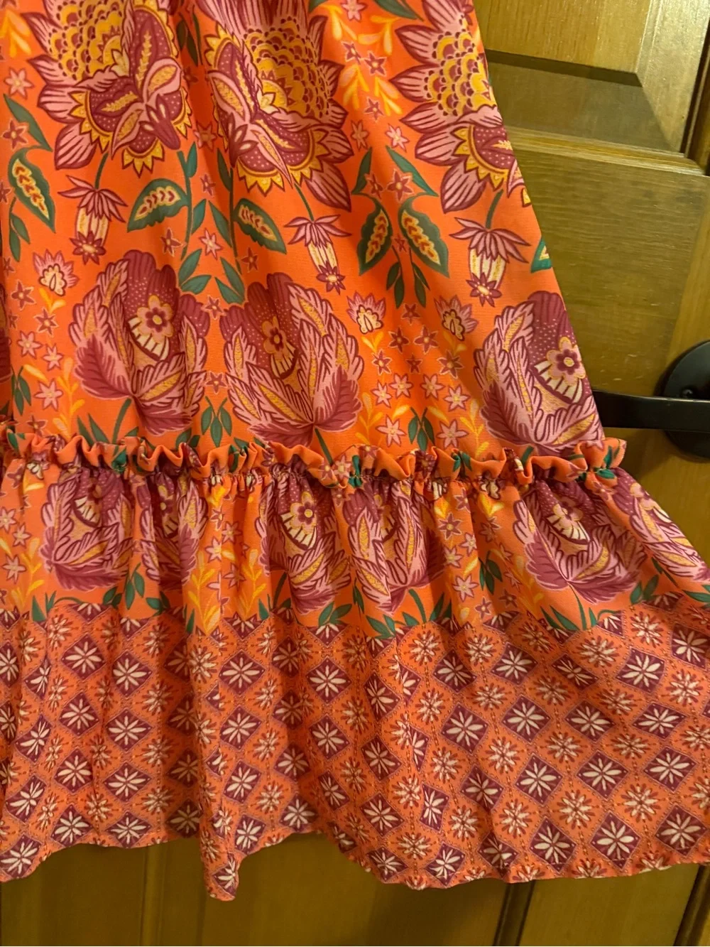 Flying Tomato Boho Floral Puff Sleeve Mini Dress Orange Small, fits like XS
